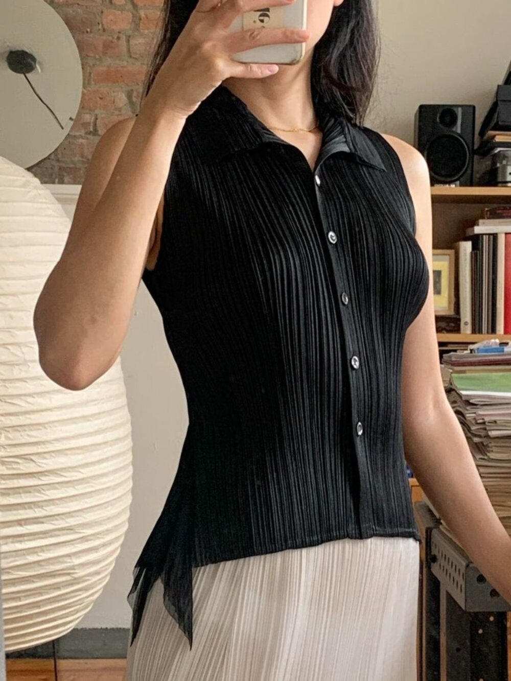 Issey Miyake Button Tank with Fins Black JP3